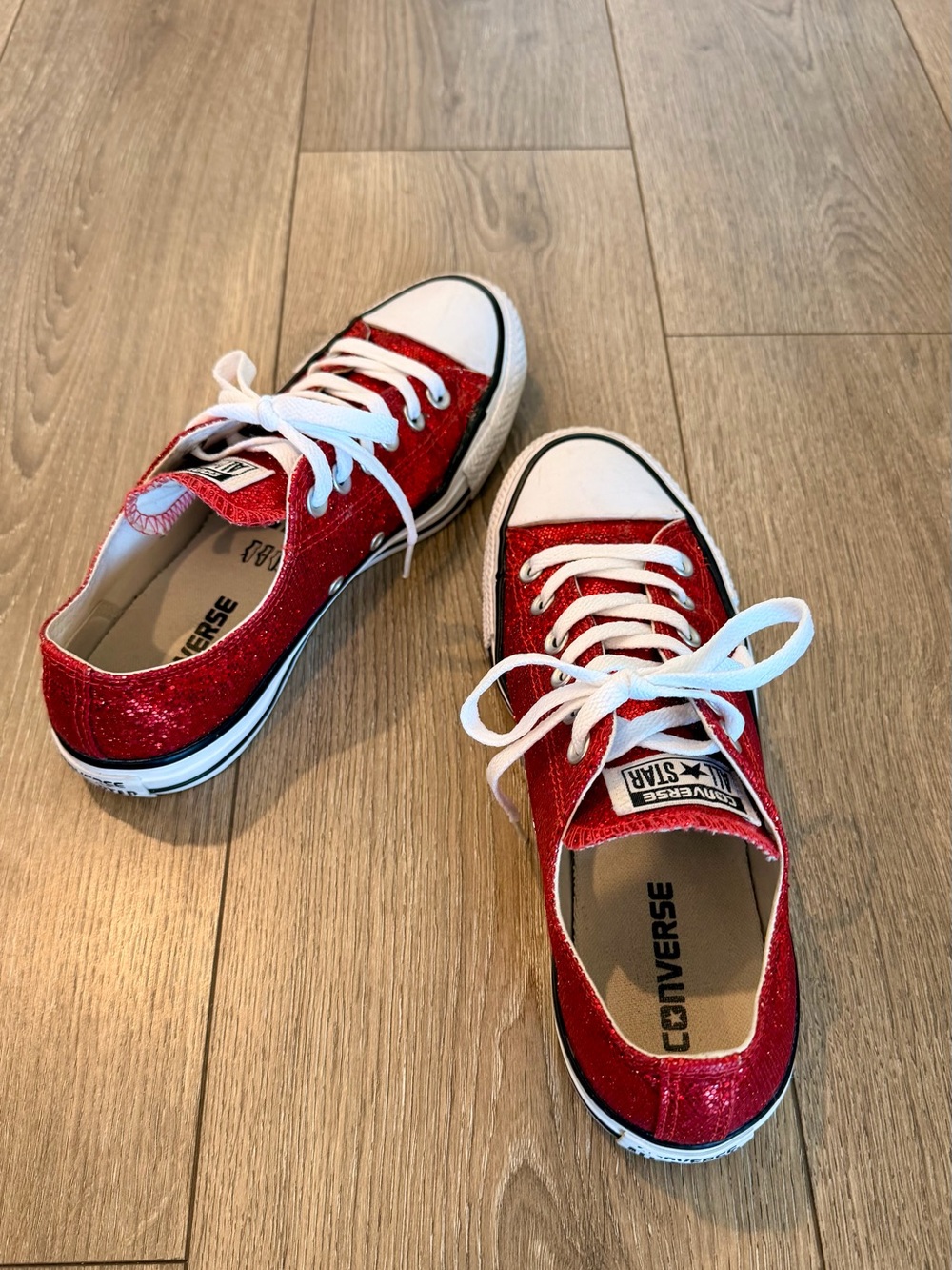Converse Red Glitter Low Top Sneakers - Picture 3 of 4